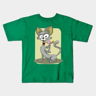 Grey Cat and A Singing Bird Kids T-Shirt